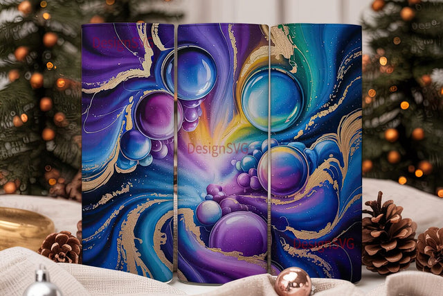 Purple Blue Gold Abstract Tumbler Wrap Sublimation DesignSVG 