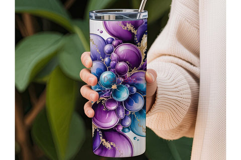 Purple Blue Gold Abstract Tumbler Wrap Sublimation DesignSVG 