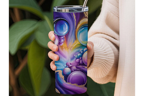 Purple Blue Gold Abstract Tumbler Wrap Sublimation DesignSVG 