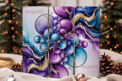 Purple Blue Gold Abstract Tumbler Wrap Sublimation DesignSVG 