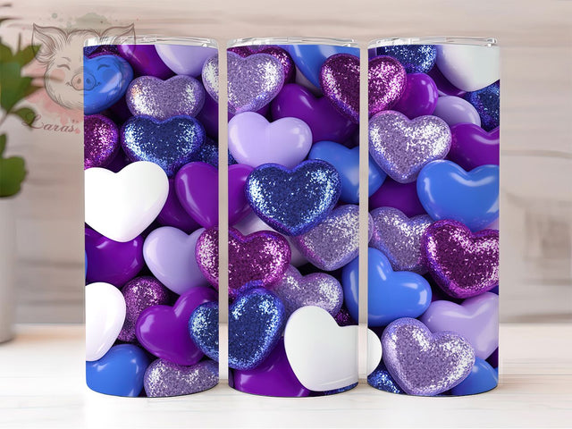 Purple Blue Valentine Hearts Tumbler, Valentine Love Wrap, Cute Hearts Cup, Romantic Sublimation Design, Valentine Gift Tumbler, Sweet Colorful Hearts Wrap, Adorable Love Cup Sublimation Lara' s Designs 