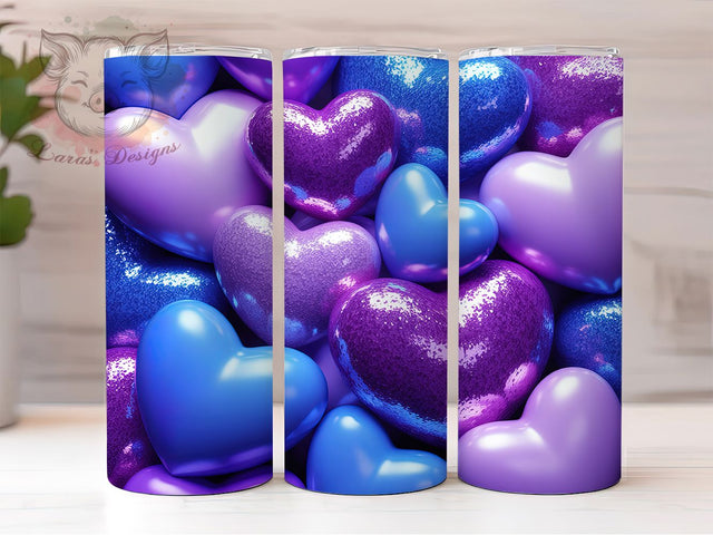 Purple Blue Valentine Hearts Tumbler, Valentine Love Wrap, Cute Hearts Cup, Romantic Sublimation Design, Valentine Gift Tumbler, Sweet Colorful Hearts Wrap, Adorable Love Cup Sublimation Lara' s Designs 