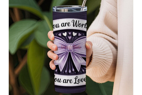 Purple Bow & Floral 20oz Tumbler Wrap Sublimation DesignSVG 