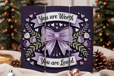 Purple Bow & Floral 20oz Tumbler Wrap Sublimation DesignSVG 