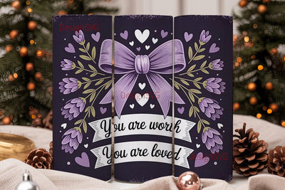 Purple Bow & Floral 20oz Tumbler Wrap Sublimation DesignSVG 