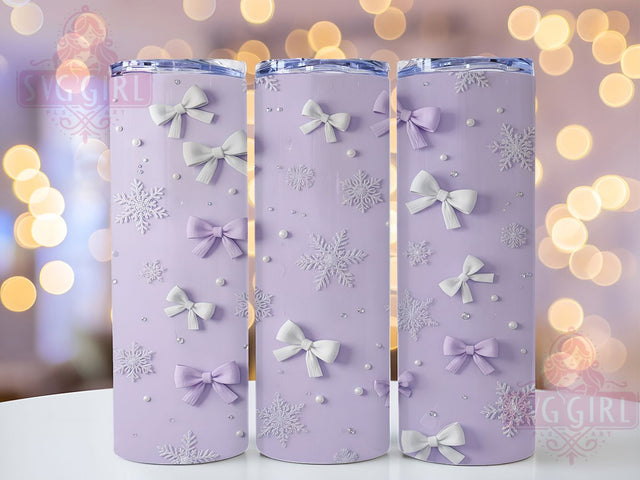 Purple Bow Snowflake Holiday Tumbler, Purple Bows Wrap, Winter Snowflake Sublimation, 20oz Holiday Tumbler, Festive Bow Art, Seasonal Snowflake Mug, Winter Wonderland Cup Sublimation SvggirlplusArt 