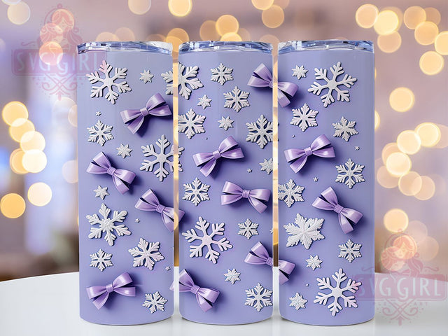 Purple Bow Snowflake Holiday Tumbler, Purple Bows Wrap, Winter Snowflake Sublimation, 20oz Holiday Tumbler, Festive Bow Art, Seasonal Snowflake Mug, Winter Wonderland Cup Sublimation SvggirlplusArt 