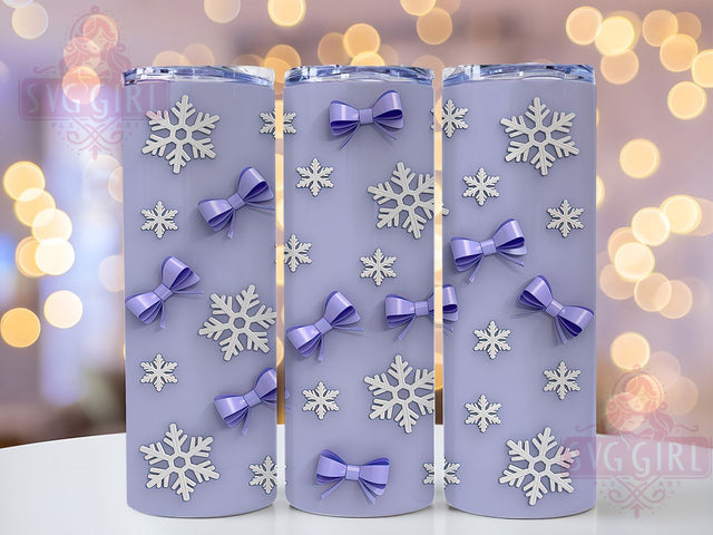Purple Bow Snowflake Holiday Tumbler, Purple Bows Wrap, Winter Snowflake Sublimation, 20oz Holiday Tumbler, Festive Bow Art, Seasonal Snowflake Mug, Winter Wonderland Cup Sublimation SvggirlplusArt 