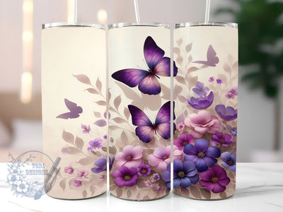 Purple Butterflies 20oz Skinny Tumbler, Butterflies Tumbler Png, Straight & Tapered Tumbler Wrap, Instant Digital Download Sublimation ToriDesigns 