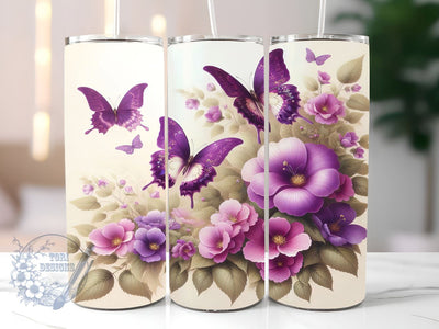 Purple Butterflies 20oz Skinny Tumbler, Butterflies Tumbler Png, Straight & Tapered Tumbler Wrap, Instant Digital Download Sublimation ToriDesigns 
