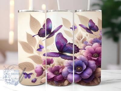 Purple Butterflies 20oz Skinny Tumbler, Butterflies Tumbler Png, Straight & Tapered Tumbler Wrap, Instant Digital Download Sublimation ToriDesigns 