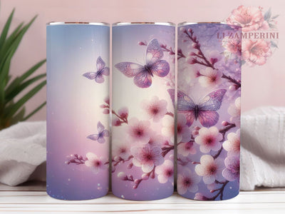 Purple Butterfly and Cherry Blossom Tumbler, Floral Tumbler Wrap, 20oz Tumbler Design, Sublimation Tumbler Wrap, Butterfly Floral Wrap, Spring Tumbler Design Sublimation Li Zamperini 