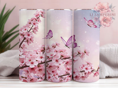 Purple Butterfly and Cherry Blossom Tumbler, Floral Tumbler Wrap, 20oz Tumbler Design, Sublimation Tumbler Wrap, Butterfly Floral Wrap, Spring Tumbler Design Sublimation Li Zamperini 