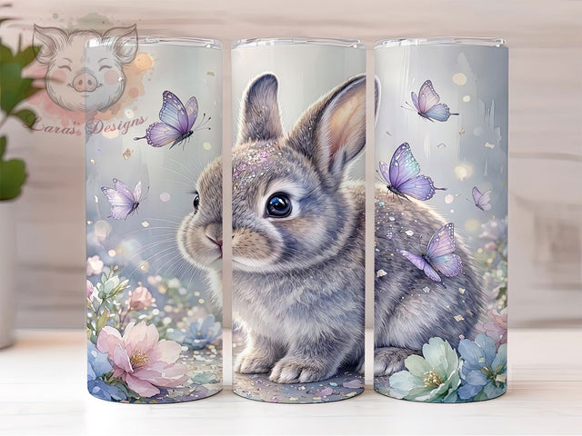 Purple Butterfly Bunny 20oz Tumbler, Butterfly Bunny Motif, Purple Art Design, Whimsical Theme, Cute Accent, Elegant Charm, Sublimation Wrap, 20oz Tumbler Sublimation Lara' s Designs 