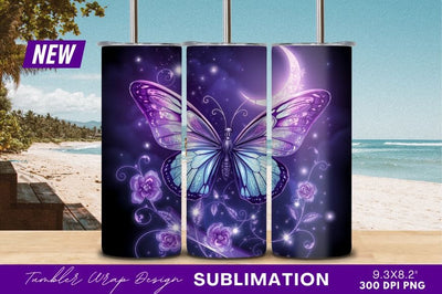 Purple Butterfly Crescent Moon Tumbler Png Design Sublimation Regulrcrative 