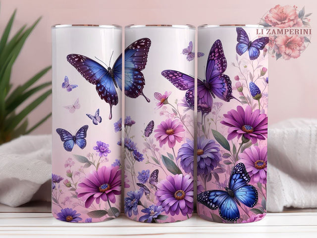 Purple Butterfly floral 20 oz Skinny Tumbler, Butterfly floral, Instant Digital Download PNG, Straight & Tapered Tumbler Wrap PNG Sublimation Li Zamperini 