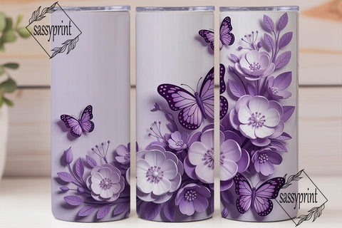 Purple Butterfly Floral 20oz Tumbler Sublimation sassyprint 