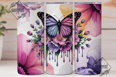 Purple Butterfly Floral 20oz Tumbler Sublimation sassyprint 