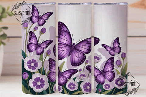 Purple Butterfly Floral 20oz Tumbler Sublimation sassyprint 