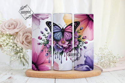 Purple Butterfly Floral 20oz Tumbler Sublimation sassyprint 