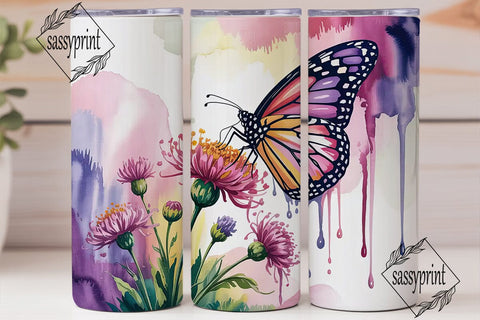 Purple Butterfly Floral 20oz Tumbler Sublimation sassyprint 