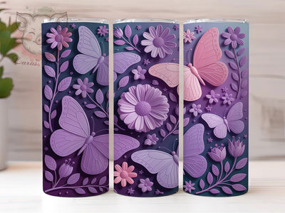 Purple Butterfly Floral 20oz Tumbler Wrap, Floral Butterfly, Purple Flowers, Whimsical Wrap, Magical Design, 20oz Tumbler Wrap, Sublimation PNG Sublimation Lara' s Designs 