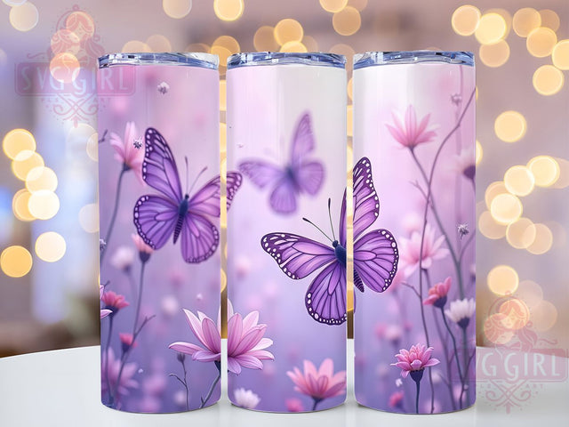 Purple Butterfly Floral 20oz Vibrant Tumbler Wrap, Elegant Purple Flowers Sublimation, Watercolor Butterfly 20oz Wrap, Seamless Floral Design, Vibrant Purple Tumbler, Delicate Butterfly Print Sublimation SvggirlplusArt 