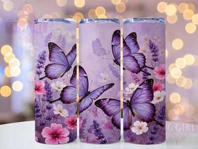Purple Butterfly Floral 20oz Vibrant Tumbler Wrap, Elegant Purple Flowers Sublimation, Watercolor Butterfly 20oz Wrap, Seamless Floral Design, Vibrant Purple Tumbler, Delicate Butterfly Print Sublimation SvggirlplusArt 