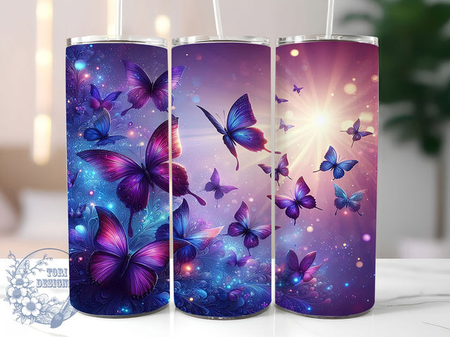 Purple Butterfly Floral Tumbler, Floral Art, Nature Theme, Elegant Design, Vibrant Pattern, 20Oz Tumbler, Sublimation Wrap Sublimation ToriDesigns 