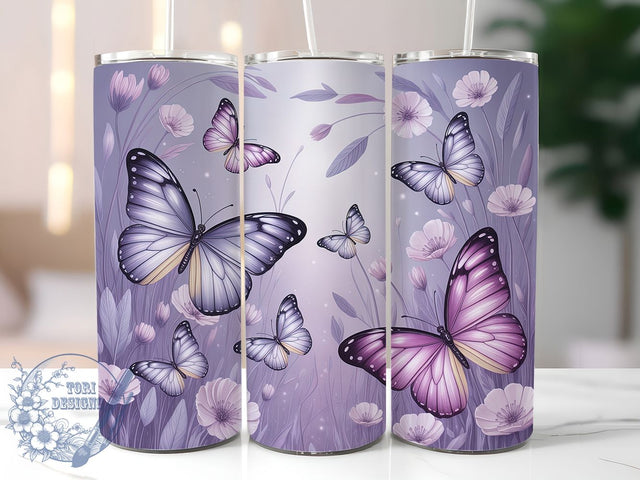 Purple Butterfly Floral Tumbler Wrap, Purple Floral Tumbler, 20oz Sublimation Wrap, Elegant Butterfly Design, Nature Inspired Drinkware, Insect Art Tumbler, Garden Theme Wrap Sublimation ToriDesigns 