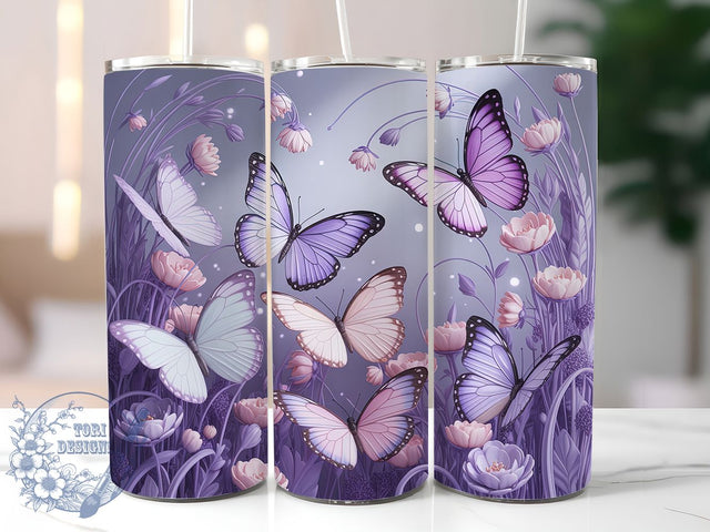 Purple Butterfly Floral Tumbler Wrap, Purple Floral Tumbler, 20oz Sublimation Wrap, Elegant Butterfly Design, Nature Inspired Drinkware, Insect Art Tumbler, Garden Theme Wrap Sublimation ToriDesigns 