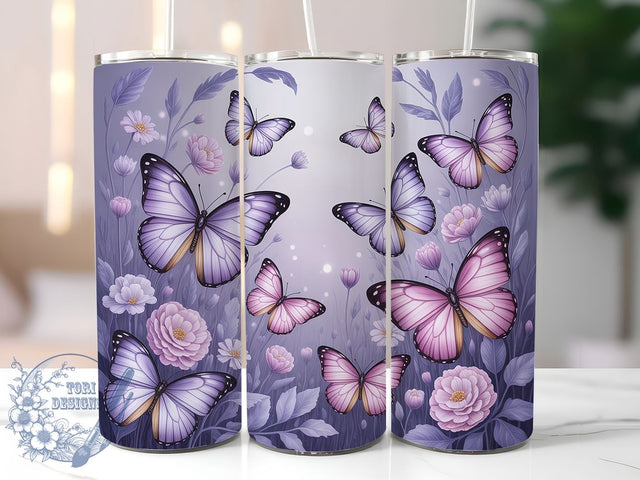 Purple Butterfly Floral Tumbler Wrap, Purple Floral Tumbler, 20oz Sublimation Wrap, Elegant Butterfly Design, Nature Inspired Drinkware, Insect Art Tumbler, Garden Theme Wrap Sublimation ToriDesigns 