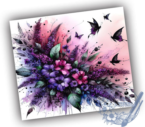Purple Butterfly Flowers 20oz Skinny Tumbler, Butterfly Tumbler Png, Straight & Tapered Tumbler Wrap, Instant Digital Download Sublimation ToriDesigns 