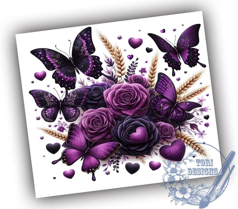 Purple Butterfly Flowers 20oz Skinny Tumbler, Purple Butterfly Tumbler Png, Straight & Tapered Tumbler Wrap, Instant Digital Download Sublimation ToriDesigns 