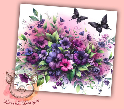 Purple Butterfly Flowers 20oz Tumbler Png, Straight & Tapered Tumbler Png, Butterfly Tumbler Png, Digital Download PNG Sublimation Lara' s Designs 