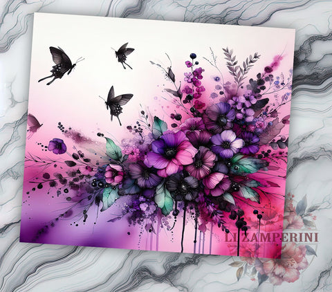 Purple Butterfly Flowers 20oz Tumbler Wrap PNG, Butterfly Tumbler Png, Straight & Tapered Tumbler Wrap, Instant Digital Download Sublimation Li Zamperini 
