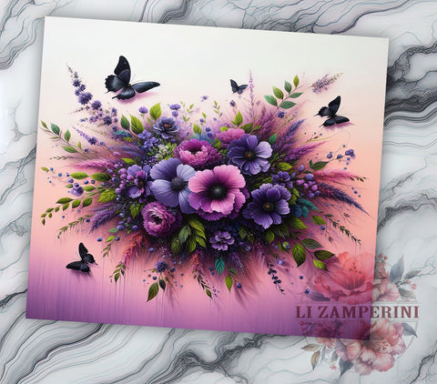 Purple Butterfly Flowers 20oz Tumbler Wrap PNG, Butterfly Tumbler Png, Straight & Tapered Tumbler Wrap, Instant Digital Download Sublimation Li Zamperini 