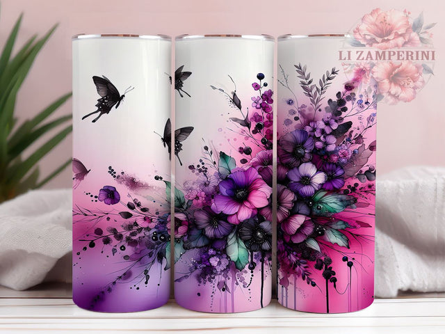 Purple Butterfly Flowers 20oz Tumbler Wrap PNG, Butterfly Tumbler Png, Straight & Tapered Tumbler Wrap, Instant Digital Download Sublimation Li Zamperini 