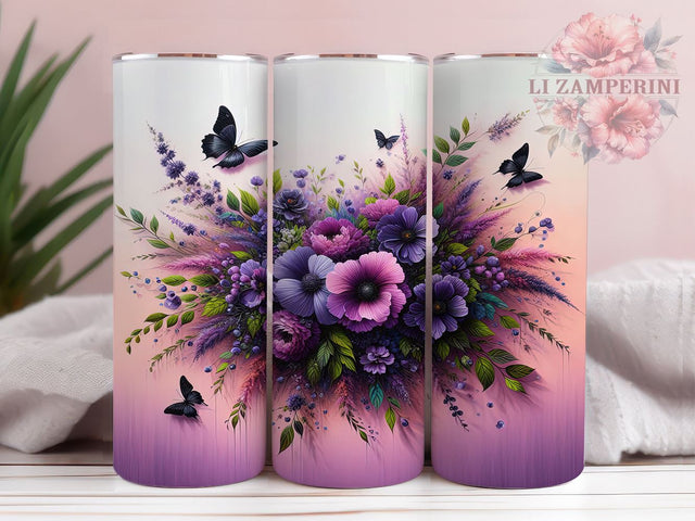 Purple Butterfly Flowers 20oz Tumbler Wrap PNG, Butterfly Tumbler Png, Straight & Tapered Tumbler Wrap, Instant Digital Download Sublimation Li Zamperini 