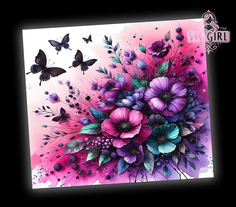 Purple Butterfly Flowers 20oz Tumbler Wrap Sublimation Design, Straight Tapered Tumbler Wrap, Butterfly Flowers Tumbler Png, Instant Digital Download Sublimation SvggirlplusArt 