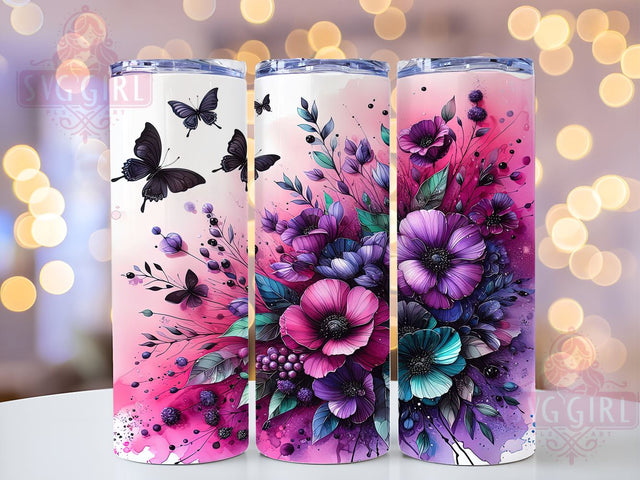 Purple Butterfly Flowers 20oz Tumbler Wrap Sublimation Design, Straight Tapered Tumbler Wrap, Butterfly Flowers Tumbler Png, Instant Digital Download Sublimation SvggirlplusArt 