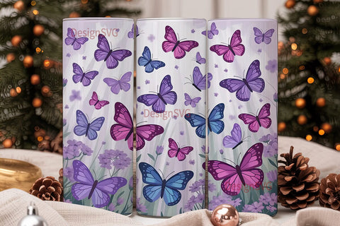 Purple Butterfly Garden 20oz Tumbler Sublimation DesignSVG 