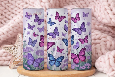 Purple Butterfly Garden 20oz Tumbler Sublimation DesignSVG 
