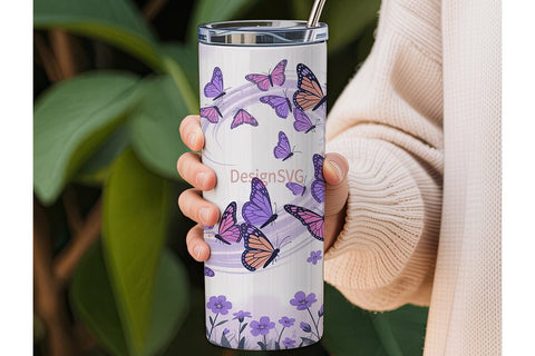 Purple Butterfly Garden 20oz Tumbler Sublimation DesignSVG 