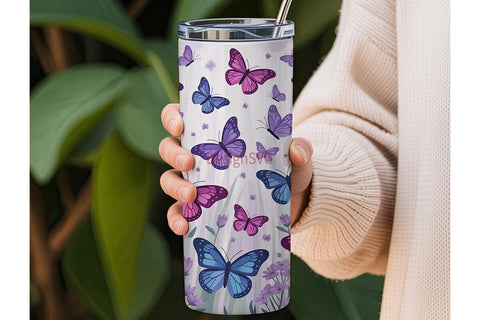 Purple Butterfly Garden 20oz Tumbler Sublimation DesignSVG 