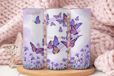 Purple Butterfly Garden 20oz Tumbler Sublimation DesignSVG 