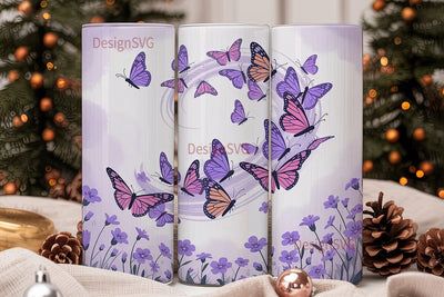 Purple Butterfly Garden 20oz Tumbler Sublimation DesignSVG 