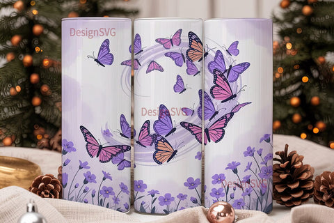 Purple Butterfly Garden 20oz Tumbler Sublimation DesignSVG 