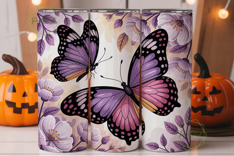Purple Butterfly Garden 20oz Tumbler Sublimation PixelChick 