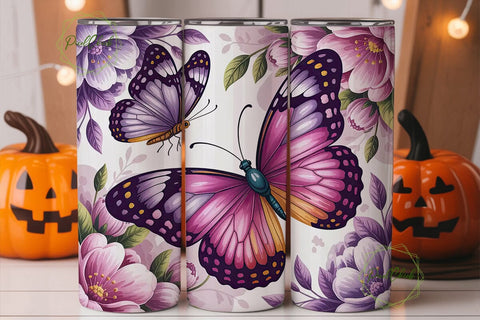 Purple Butterfly Garden 20oz Tumbler Sublimation PixelChick 